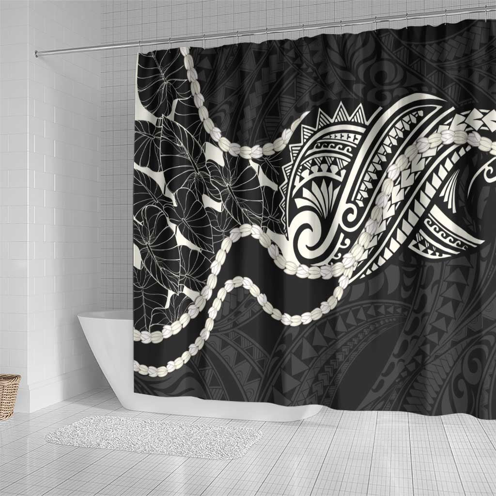 Aloha Hawaii Kalo Pikake Lei Shower Curtain Chest Tattoo Black Hawaiian Pattern