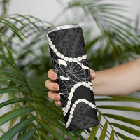 Aloha Hawaii Kalo Pikake Lei Skinny Tumbler Chest Tattoo Black Hawaiian Pattern