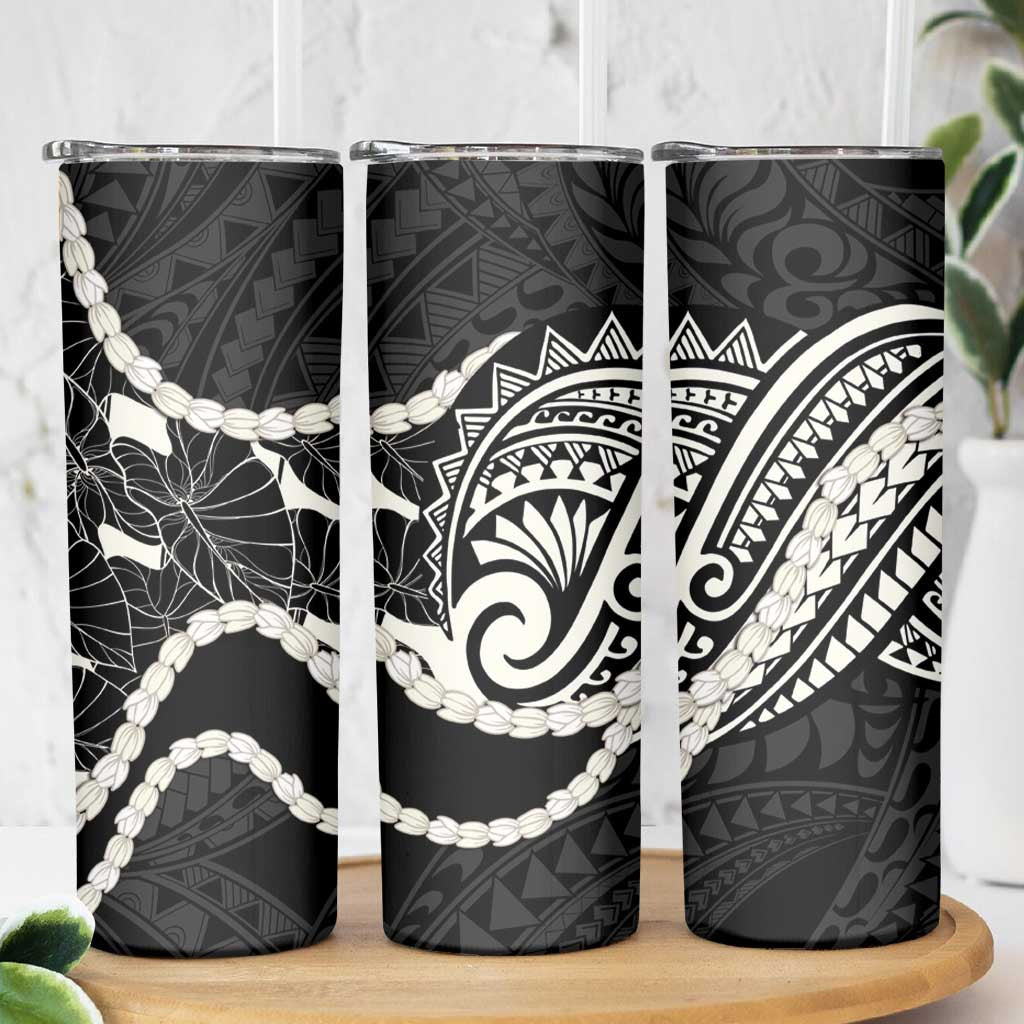 Aloha Hawaii Kalo Pikake Lei Skinny Tumbler Chest Tattoo Black Hawaiian Pattern