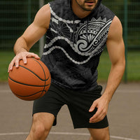 Aloha Hawaii Kalo Pikake Lei Sleeveless Hoodie Chest Tattoo Black Hawaiian Pattern