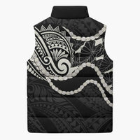 Aloha Hawaii Kalo Pikake Lei Sleeveless Puffer Jacket Chest Tattoo Black Hawaiian Pattern