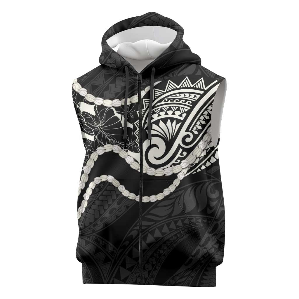 Aloha Hawaii Kalo Pikake Lei Sleeveless Zip Hoodie Chest Tattoo Black Hawaiian Pattern