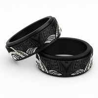 Aloha Hawaii Kalo Pikake Lei Spinner Ring Chest Tattoo Black Hawaiian Pattern