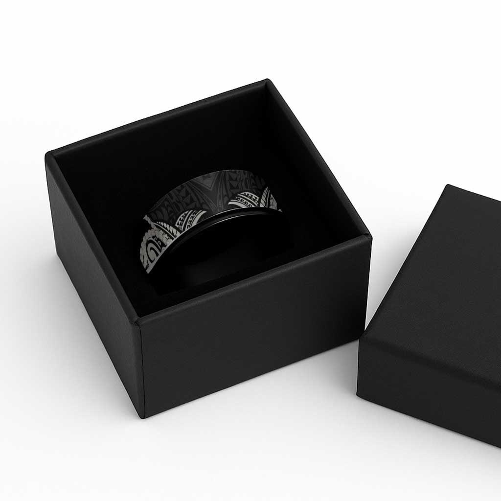 Aloha Hawaii Kalo Pikake Lei Spinner Ring Chest Tattoo Black Hawaiian Pattern