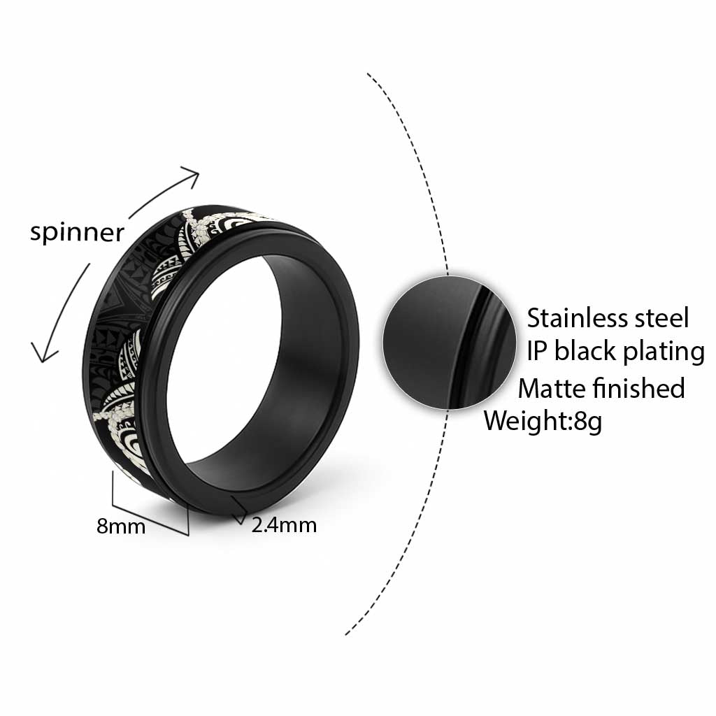 Aloha Hawaii Kalo Pikake Lei Spinner Ring Chest Tattoo Black Hawaiian Pattern