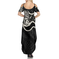 Aloha Hawaii Kalo Pikake Lei Summer Maxi Dress Chest Tattoo Black Hawaiian Pattern