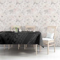 Aloha Hawaii Kalo Pikake Lei Tablecloth Chest Tattoo Black Hawaiian Pattern