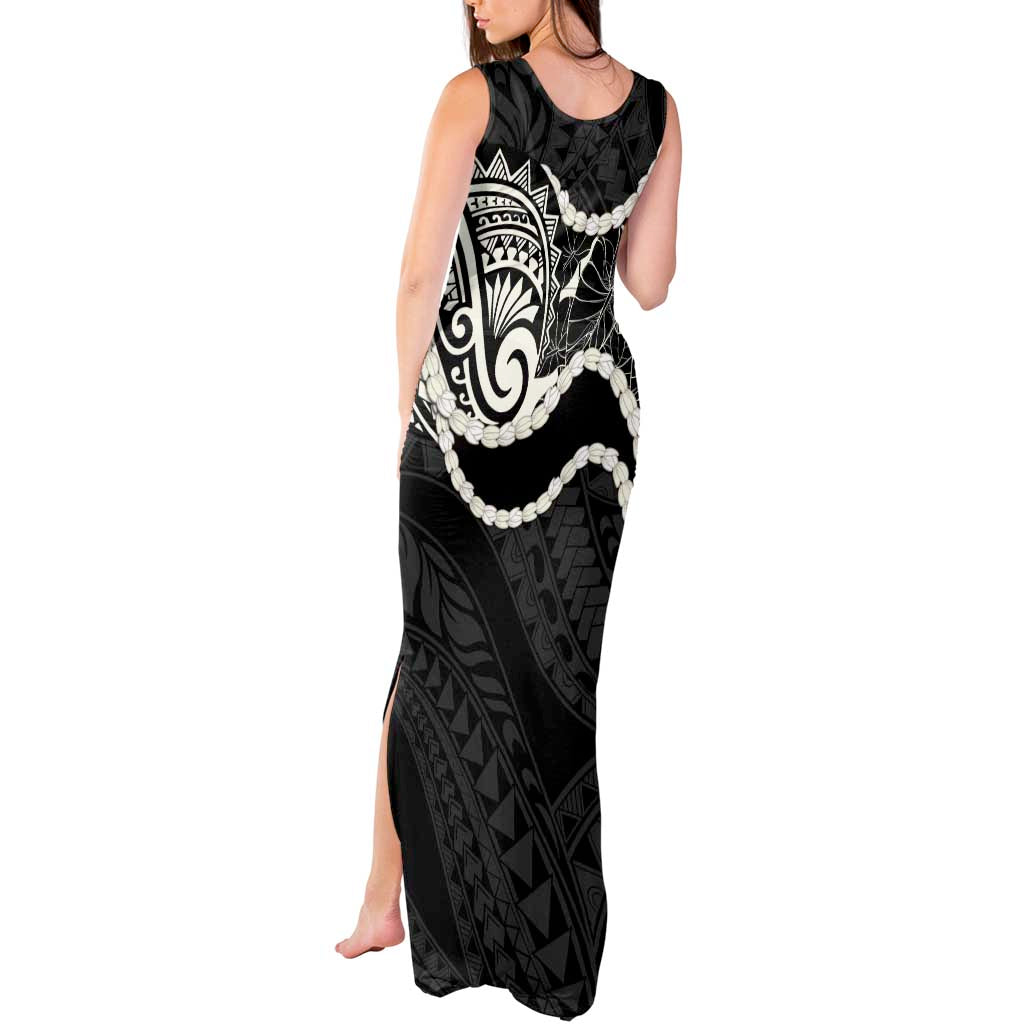 Aloha Hawaii Kalo Pikake Lei Tank Maxi Dress Chest Tattoo Black Hawaiian Pattern