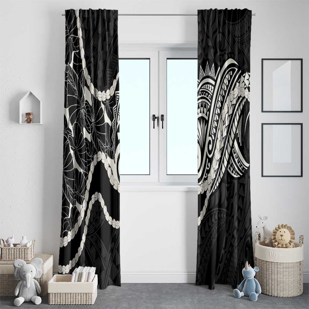 Aloha Hawaii Kalo Pikake Lei Window Curtain Chest Tattoo Black Hawaiian Pattern