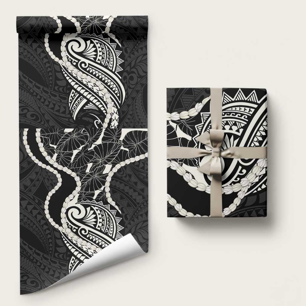 Aloha Hawaii Kalo Pikake Lei Wrapping Paper Chest Tattoo Black Hawaiian Pattern