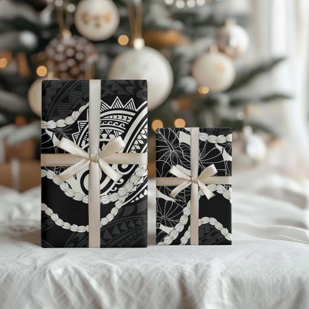 Aloha Hawaii Kalo Pikake Lei Wrapping Paper Chest Tattoo Black Hawaiian Pattern