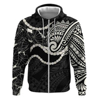Aloha Hawaii Kalo Pikake Lei Zip Hoodie Chest Tattoo Black Hawaiian Pattern