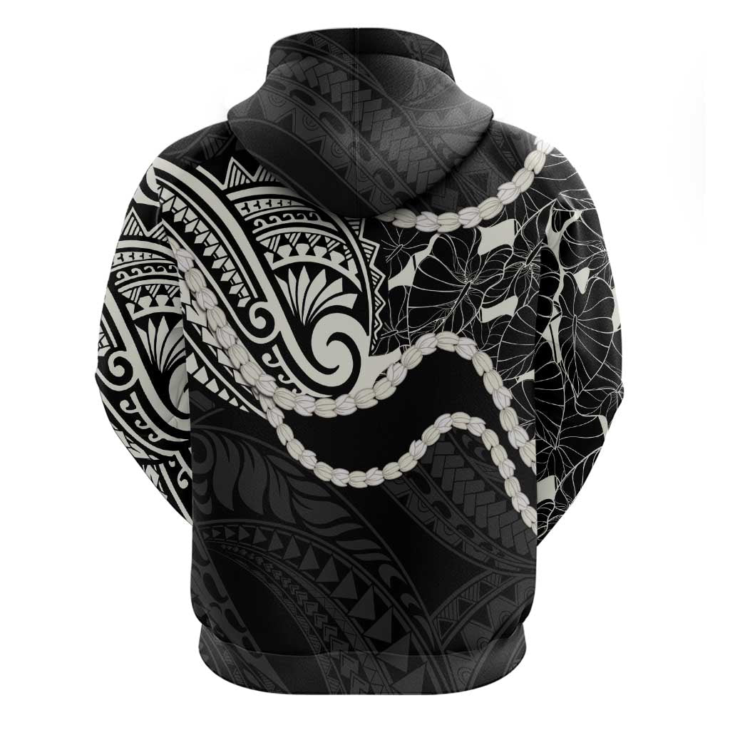 Aloha Hawaii Kalo Pikake Lei Zip Hoodie Chest Tattoo Black Hawaiian Pattern