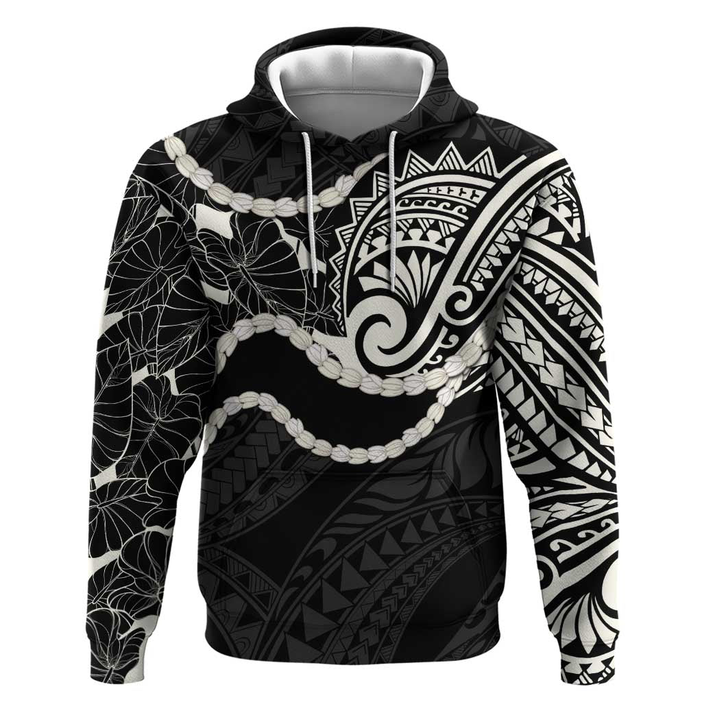 Aloha Hawaii Kalo Pikake Lei Zip Hoodie Chest Tattoo Black Hawaiian Pattern
