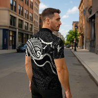 Aloha Hawaii Kalo Pikake Lei Zipper Polo Shirt Chest Tattoo Black Hawaiian Pattern