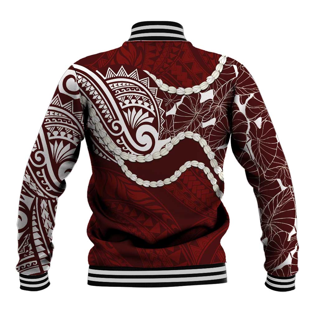 Aloha Hawaii Kalo Pikake Lei Baseball Jacket Chest Tattoo Oxblood Hawaiian Pattern