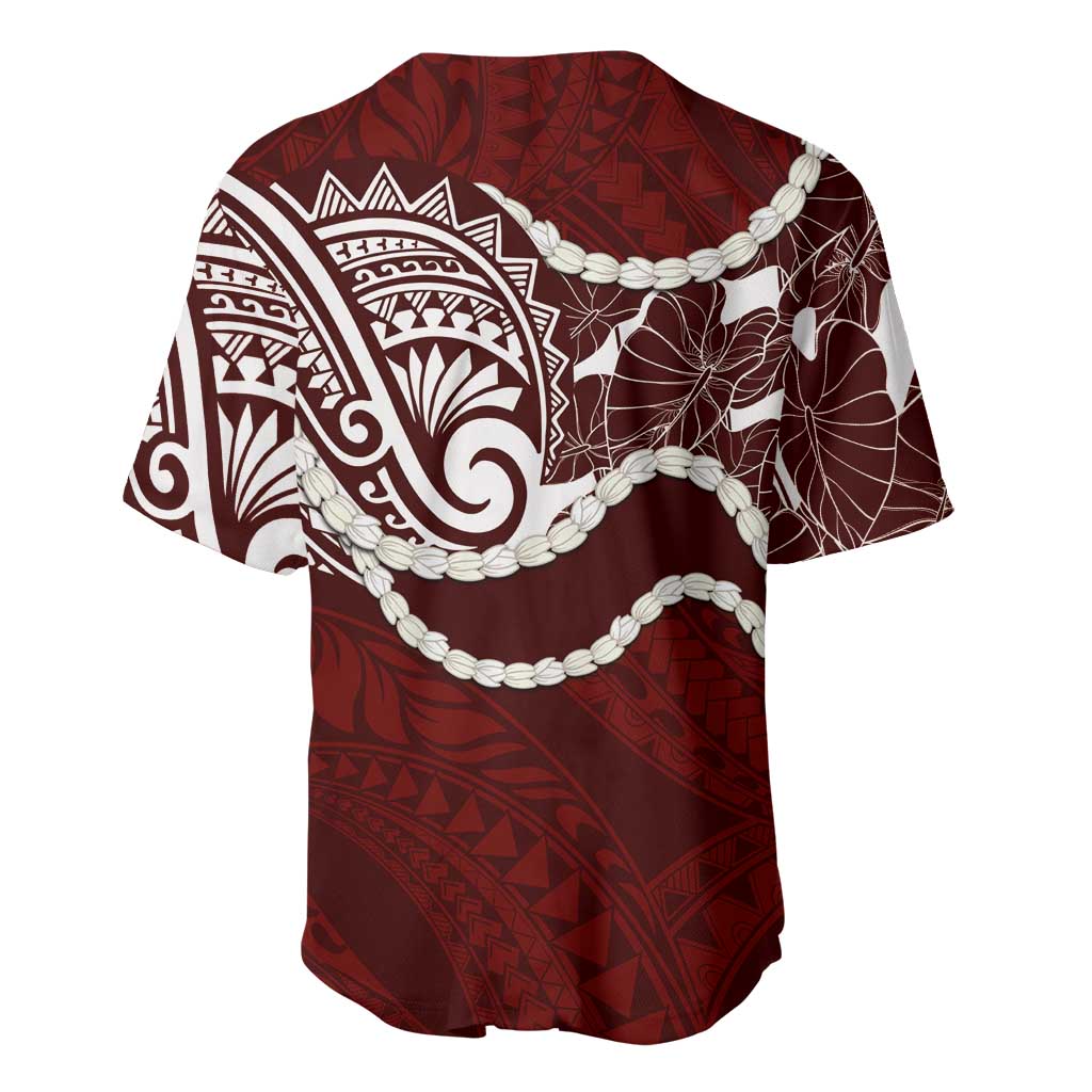 Aloha Hawaii Kalo Pikake Lei Baseball Jersey Chest Tattoo Oxblood Hawaiian Pattern