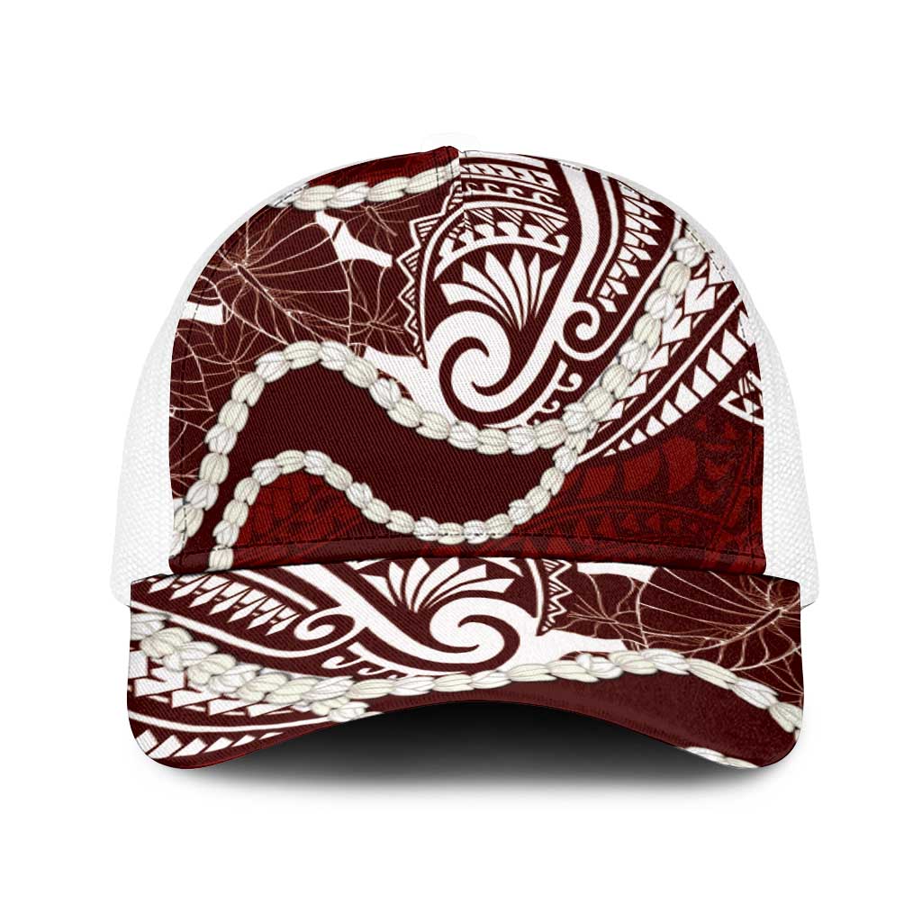 Aloha Hawaii Kalo Pikake Lei Baseball Net Cap Chest Tattoo Oxblood Hawaiian Pattern