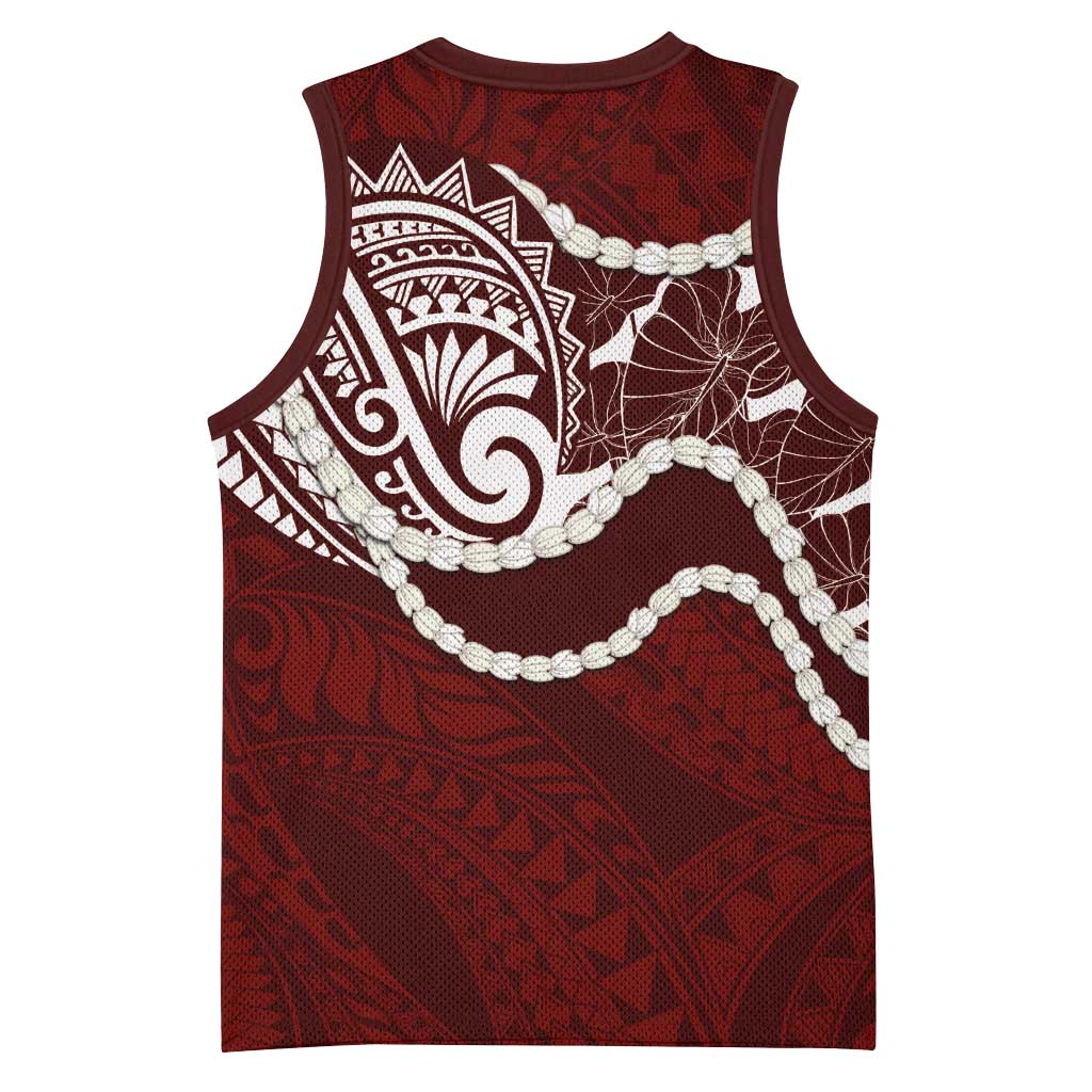 Aloha Hawaii Kalo Pikake Lei Basketball Jersey Chest Tattoo Oxblood Hawaiian Pattern
