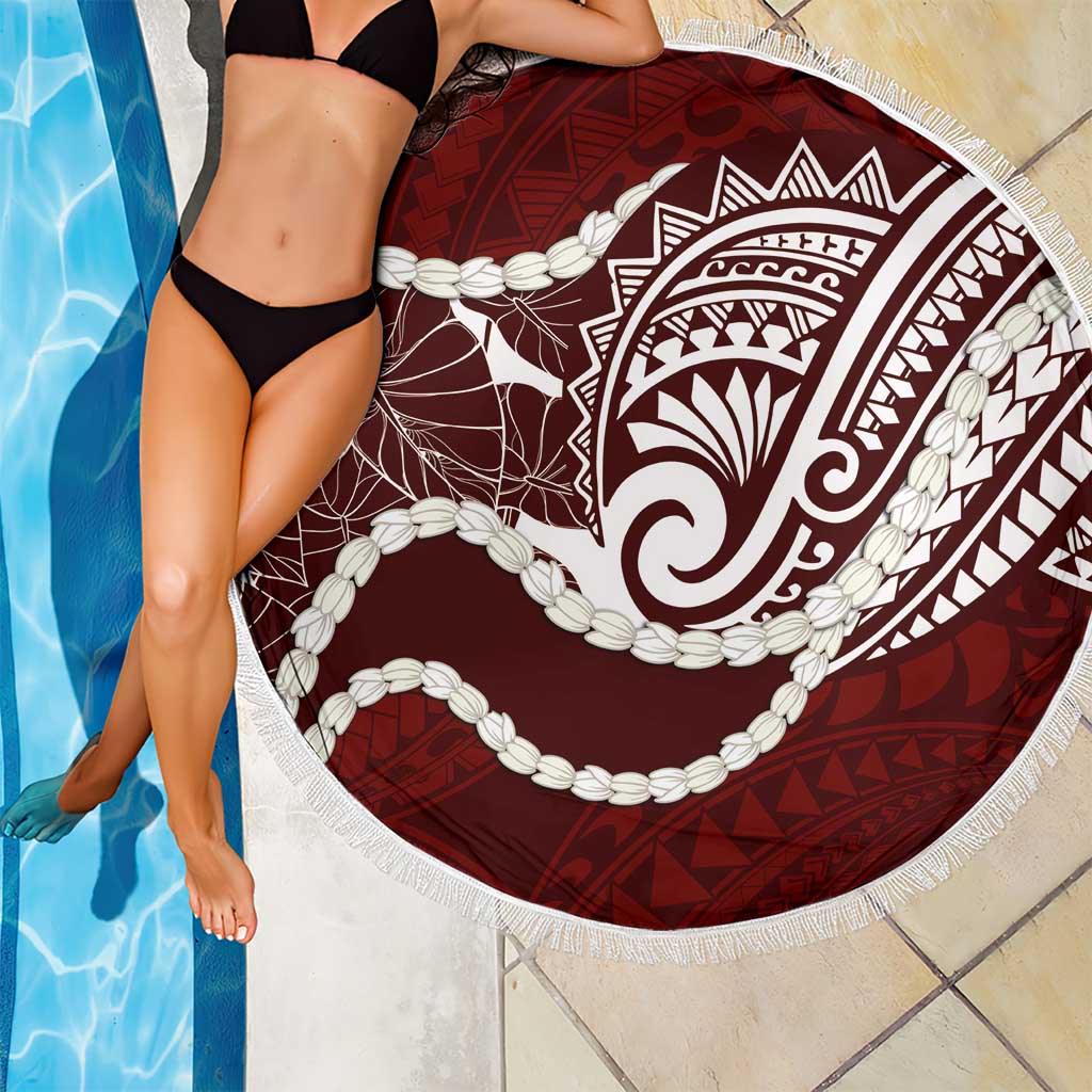 Aloha Hawaii Kalo Pikake Lei Beach Blanket Chest Tattoo Oxblood Hawaiian Pattern