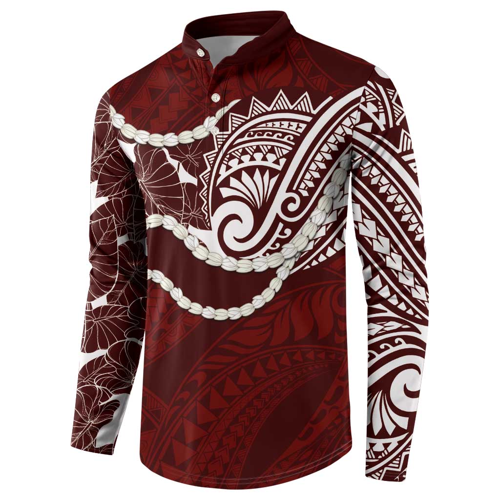 Aloha Hawaii Kalo Pikake Lei Button Sweatshirt Chest Tattoo Oxblood Hawaiian Pattern