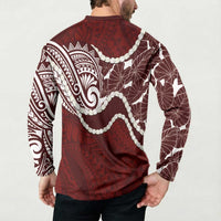 Aloha Hawaii Kalo Pikake Lei Button Sweatshirt Chest Tattoo Oxblood Hawaiian Pattern