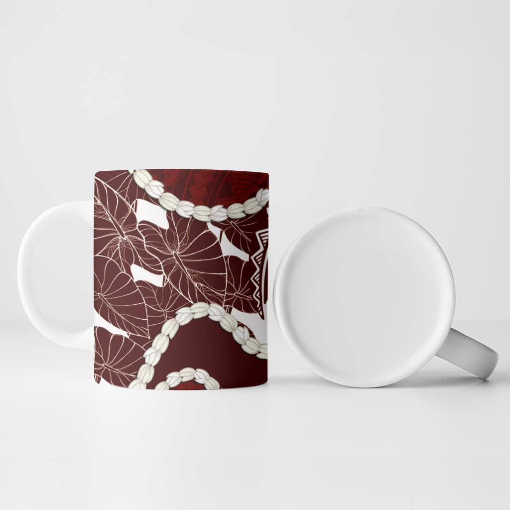 Aloha Hawaii Kalo Pikake Lei Ceramic Mug Chest Tattoo Oxblood Hawaiian Pattern