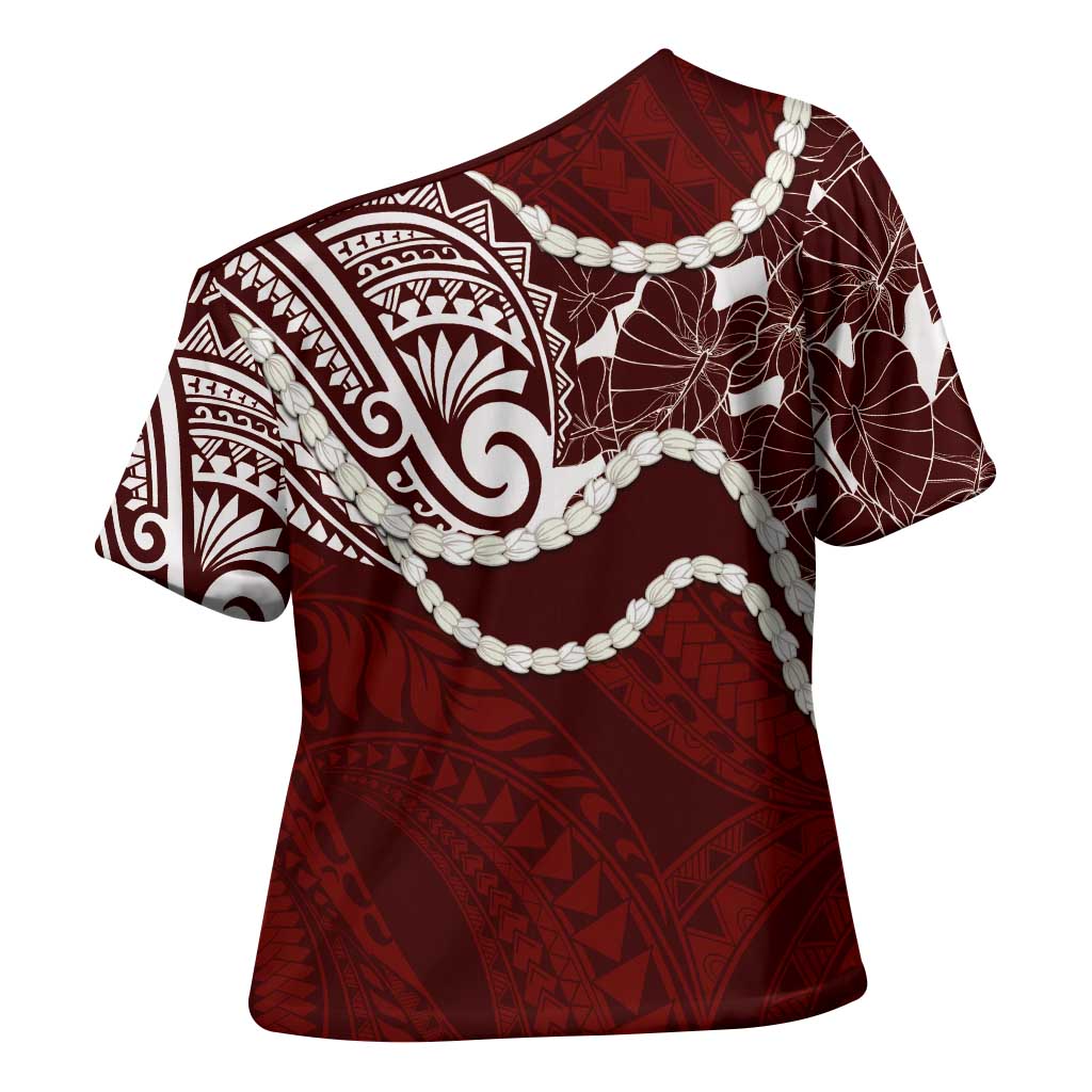 Aloha Hawaii Kalo Pikake Lei Cross Shoulder Shirt Chest Tattoo Oxblood Hawaiian Pattern