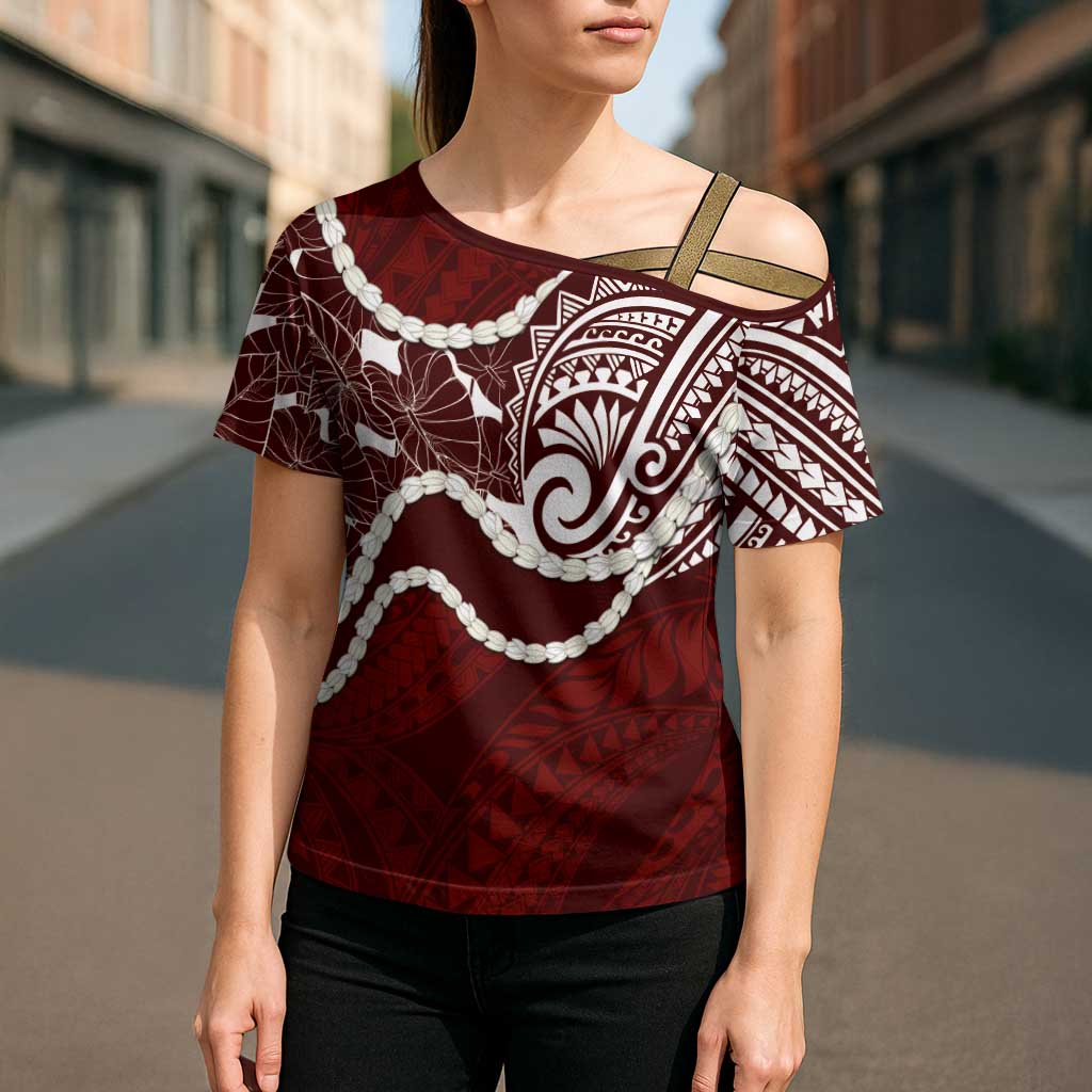 Aloha Hawaii Kalo Pikake Lei Cross Shoulder Shirt Chest Tattoo Oxblood Hawaiian Pattern