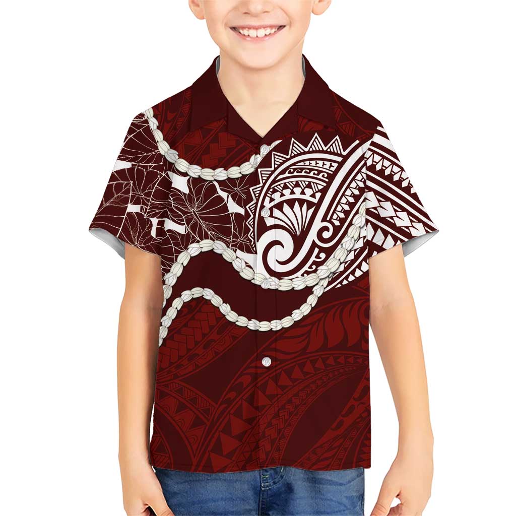 Aloha Hawaii Kalo Pikake Lei Family Matching Mermaid Dress and Hawaiian Shirt Chest Tattoo Oxblood Hawaiian Pattern LT14 Son's Shirt Oxblood - Polynesian Pride