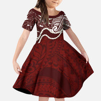 Aloha Hawaii Kalo Pikake Lei Family Matching Off Shoulder Maxi Dress and Hawaiian Shirt Chest Tattoo Oxblood Hawaiian Pattern LT14 Daughter's Dress Oxblood - Polynesian Pride