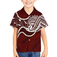 Aloha Hawaii Kalo Pikake Lei Family Matching Off Shoulder Maxi Dress and Hawaiian Shirt Chest Tattoo Oxblood Hawaiian Pattern LT14 Son's Shirt Oxblood - Polynesian Pride