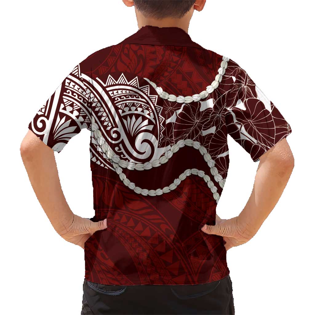Aloha Hawaii Kalo Pikake Lei Family Matching Puletasi and Hawaiian Shirt Chest Tattoo Oxblood Hawaiian Pattern LT14 - Polynesian Pride