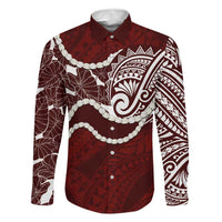 Aloha Hawaii Kalo Pikake Lei Family Matching Puletasi and Hawaiian Shirt Chest Tattoo Oxblood Hawaiian Pattern LT14 Dad's Shirt - Long Sleeve Oxblood - Polynesian Pride