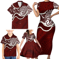 Aloha Hawaii Kalo Pikake Lei Family Matching Short Sleeve Bodycon Dress and Hawaiian Shirt Chest Tattoo Oxblood Hawaiian Pattern LT14 - Polynesian Pride