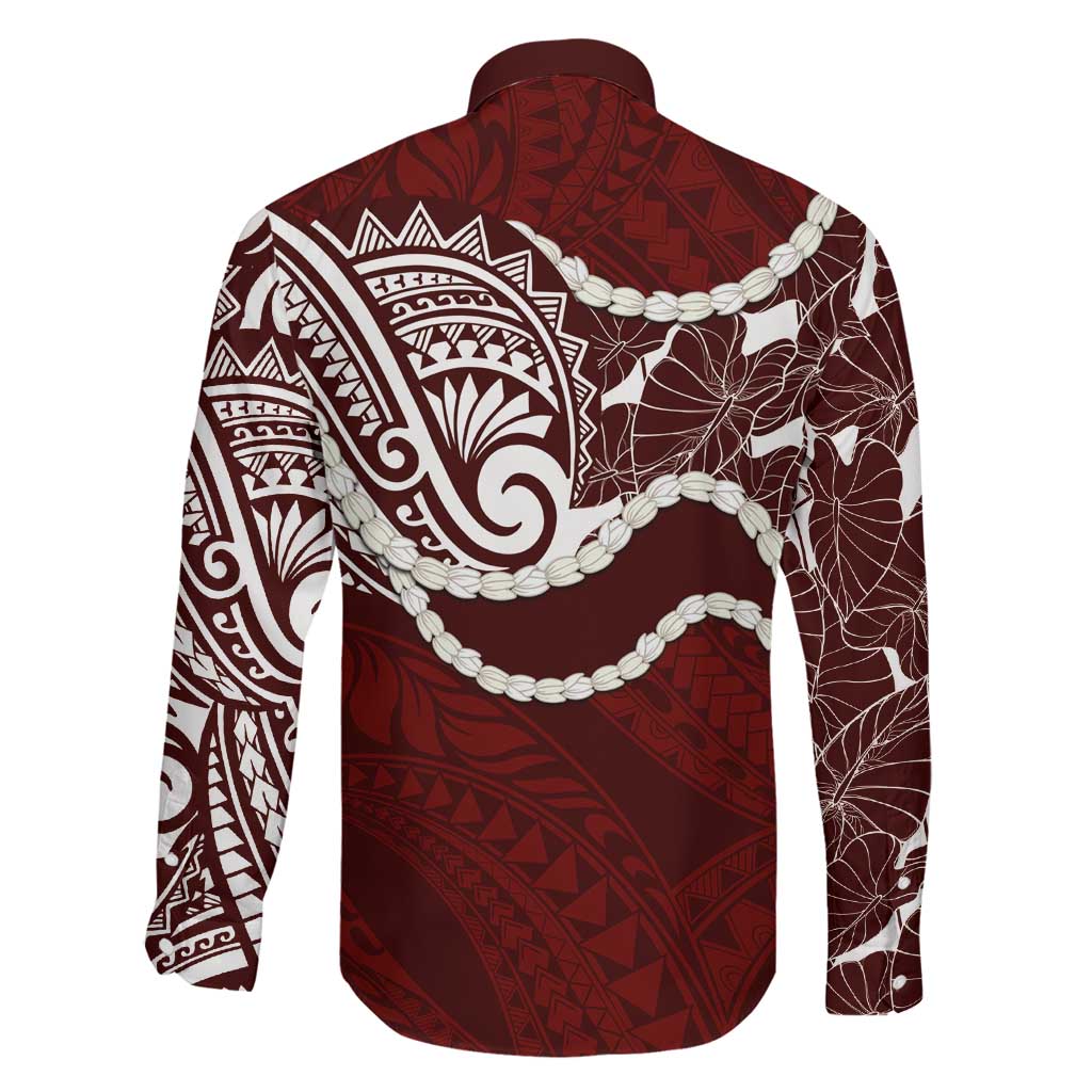 Aloha Hawaii Kalo Pikake Lei Family Matching Short Sleeve Bodycon Dress and Hawaiian Shirt Chest Tattoo Oxblood Hawaiian Pattern LT14 - Polynesian Pride