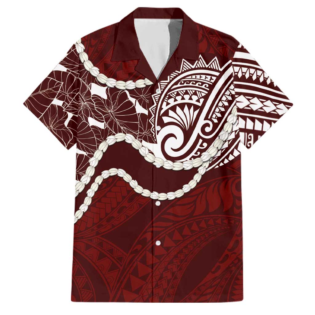 Aloha Hawaii Kalo Pikake Lei Family Matching Tank Maxi Dress and Hawaiian Shirt Chest Tattoo Oxblood Hawaiian Pattern LT14 Dad's Shirt - Short Sleeve Oxblood - Polynesian Pride