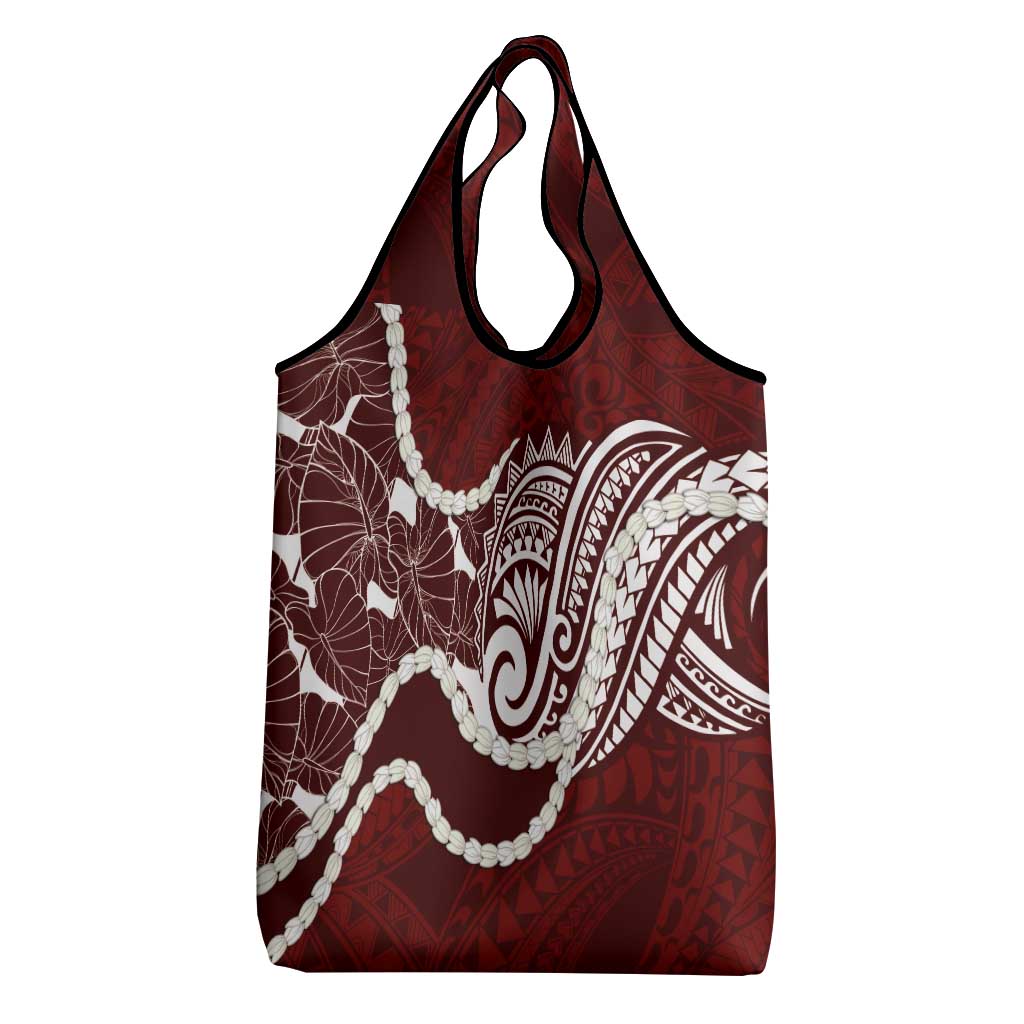 Aloha Hawaii Kalo Pikake Lei Grocery Bag Chest Tattoo Oxblood Hawaiian Pattern