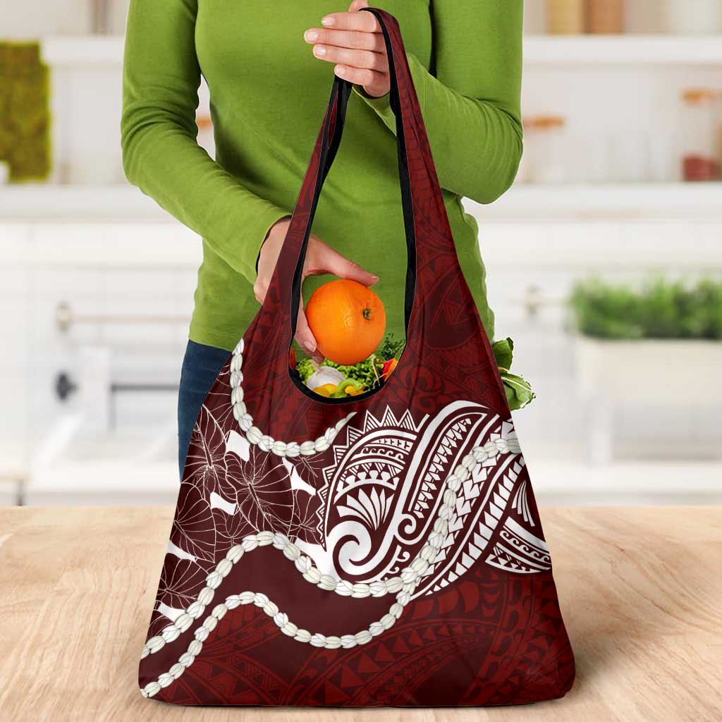 Aloha Hawaii Kalo Pikake Lei Grocery Bag Chest Tattoo Oxblood Hawaiian Pattern
