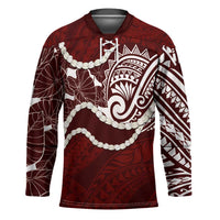 Aloha Hawaii Kalo Pikake Lei Hockey Jersey Chest Tattoo Oxblood Hawaiian Pattern