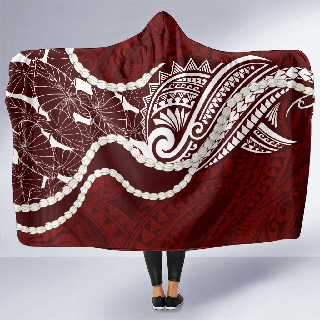 Aloha Hawaii Kalo Pikake Lei Hooded Blanket Chest Tattoo Oxblood Hawaiian Pattern