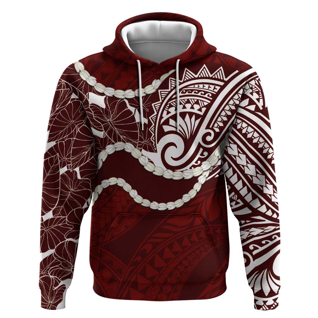 Aloha Hawaii Kalo Pikake Lei Hoodie Chest Tattoo Oxblood Hawaiian Pattern