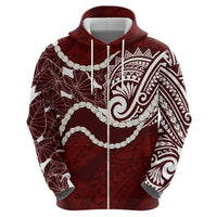 Aloha Hawaii Kalo Pikake Lei Hoodie Chest Tattoo Oxblood Hawaiian Pattern
