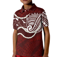 Aloha Hawaii Kalo Pikake Lei Kid Polo Shirt Chest Tattoo Oxblood Hawaiian Pattern