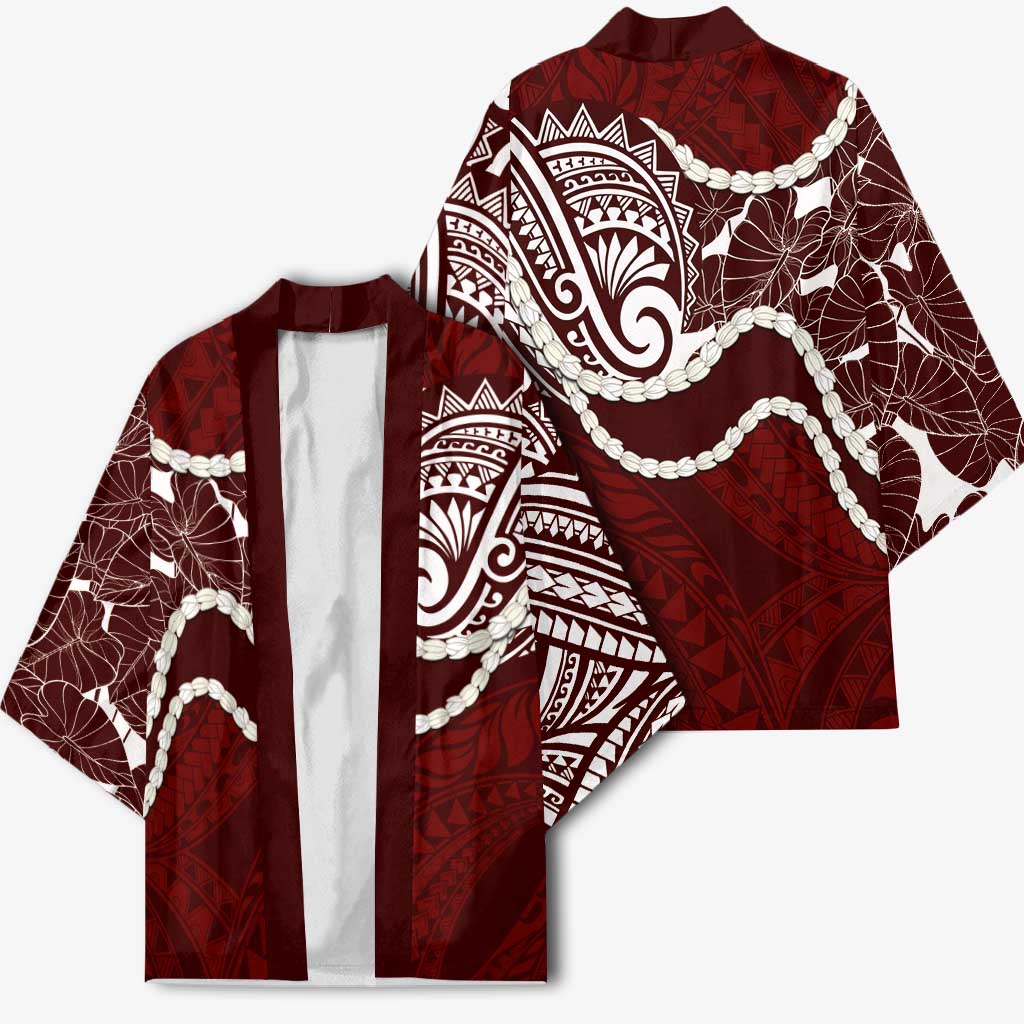 Aloha Hawaii Kalo Pikake Lei Kimono Chest Tattoo Oxblood Hawaiian Pattern