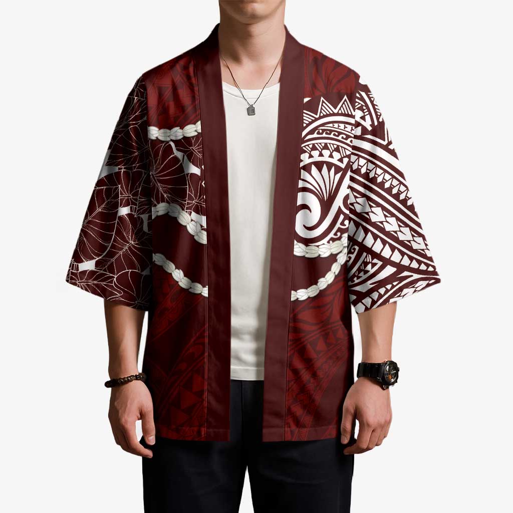 Aloha Hawaii Kalo Pikake Lei Kimono Chest Tattoo Oxblood Hawaiian Pattern