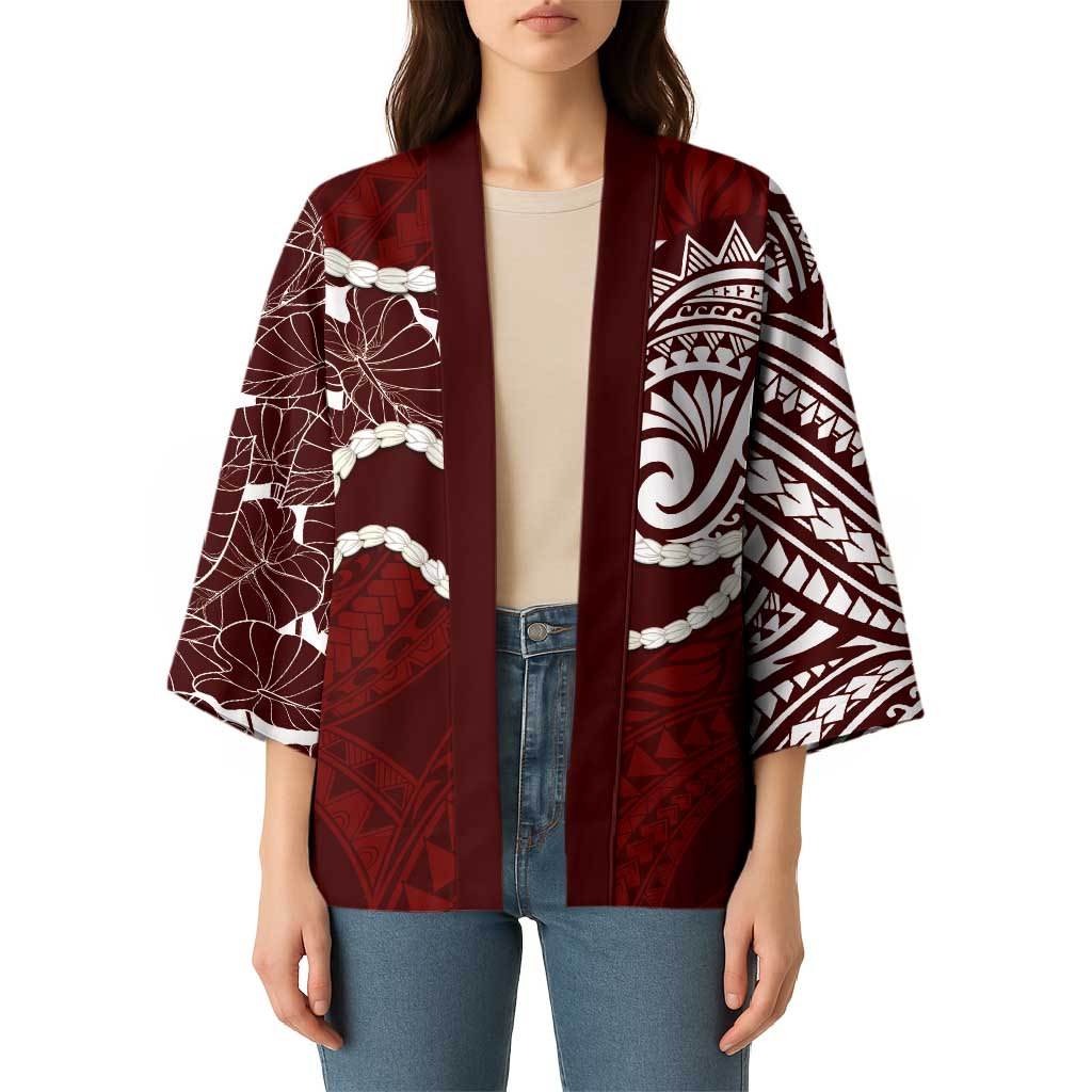 Aloha Hawaii Kalo Pikake Lei Kimono Chest Tattoo Oxblood Hawaiian Pattern