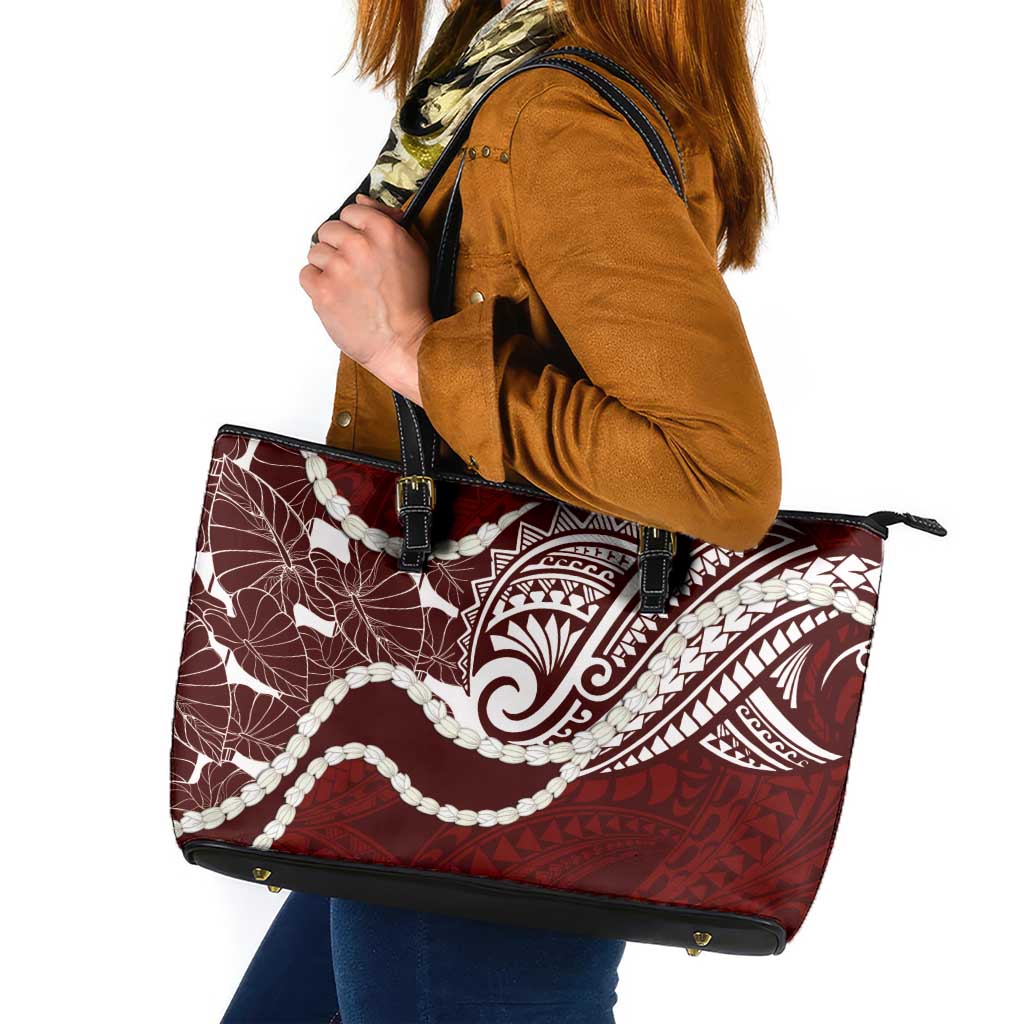 Aloha Hawaii Kalo Pikake Lei Leather Tote Bag Chest Tattoo Oxblood Hawaiian Pattern