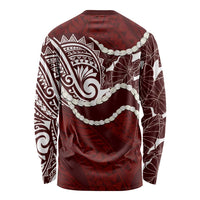 Aloha Hawaii Kalo Pikake Lei Long Sleeve Shirt Chest Tattoo Oxblood Hawaiian Pattern
