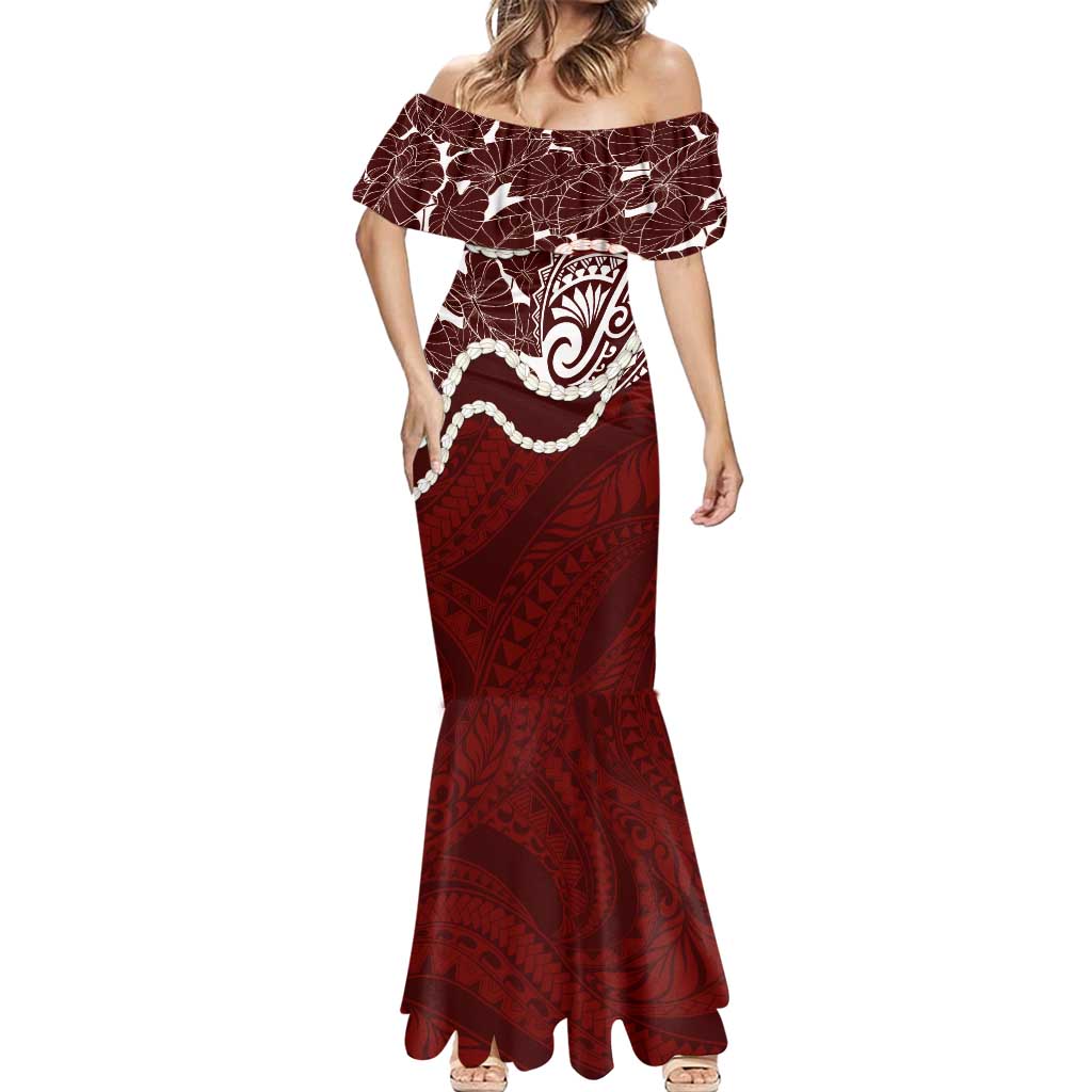 Aloha Hawaii Kalo Pikake Lei Mermaid Dress Chest Tattoo Oxblood Hawaiian Pattern
